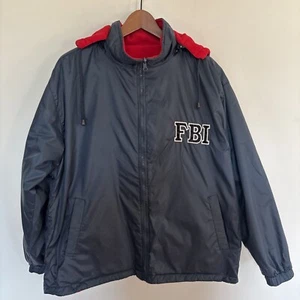 USA Jacket FBI DC Zipped Coat Fleece Reversible windbreaker Navy / Red Sz Lg - Picture 1 of 24