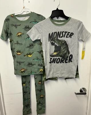 Juego de pijama de algodón de 4 piezas de ajuste ceñido Carter's para niños dinosaurio/verde/camuflaje talla 12 Foto 1 de 4