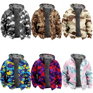 Herren Camouflage Fleece Hoodie Freizeitjacke mit Reißverschluss - Bild 1 von 26