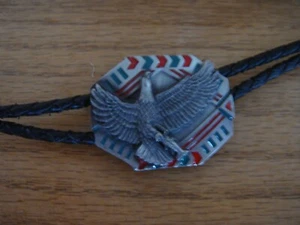 Eagle Red Enameled Pewter Leather Bolo Western Tie 1989 Siskiyou Buckle Co890803 - Picture 1 of 4