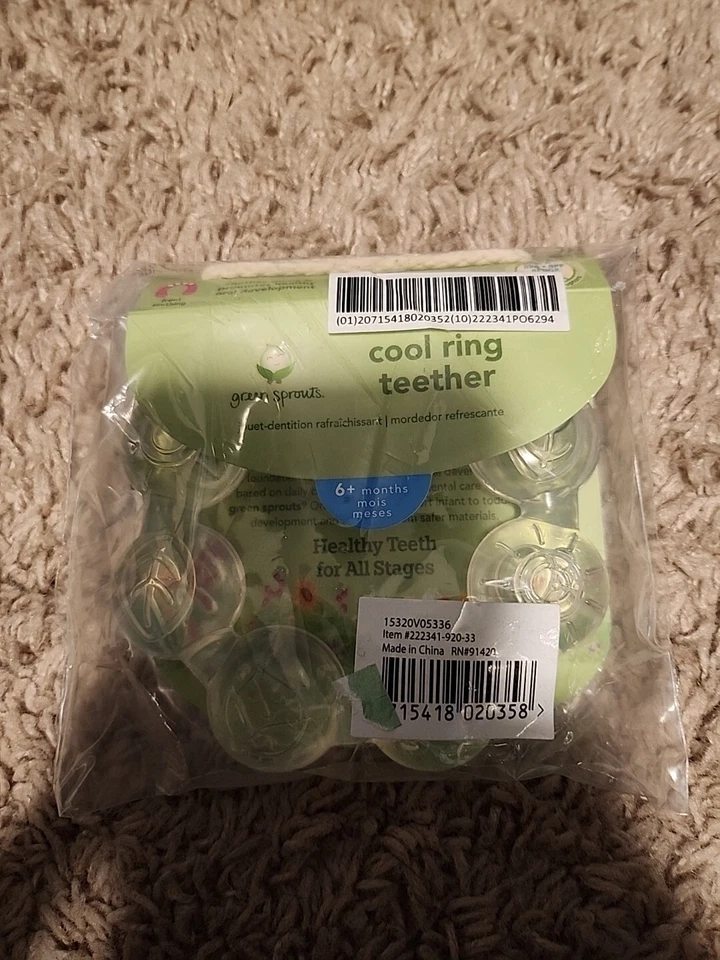 Mordedor calmante anillo verde brotes fresco anillo transparente mordedor de enfriamiento Foto 1 de 3