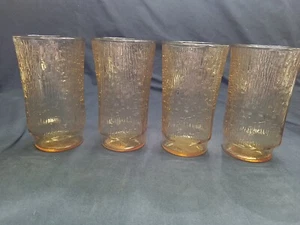 Set Of 4 MCM Vintage Anchor Hocking Pagoda Drink Glasses Honey Gold Amber - Picture 1 of 8