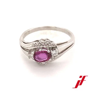 Anillo En 585 Oro Blanco Con 1 Rubí + 8 Diamantes 0,09 CT - Imagen 1 de 3