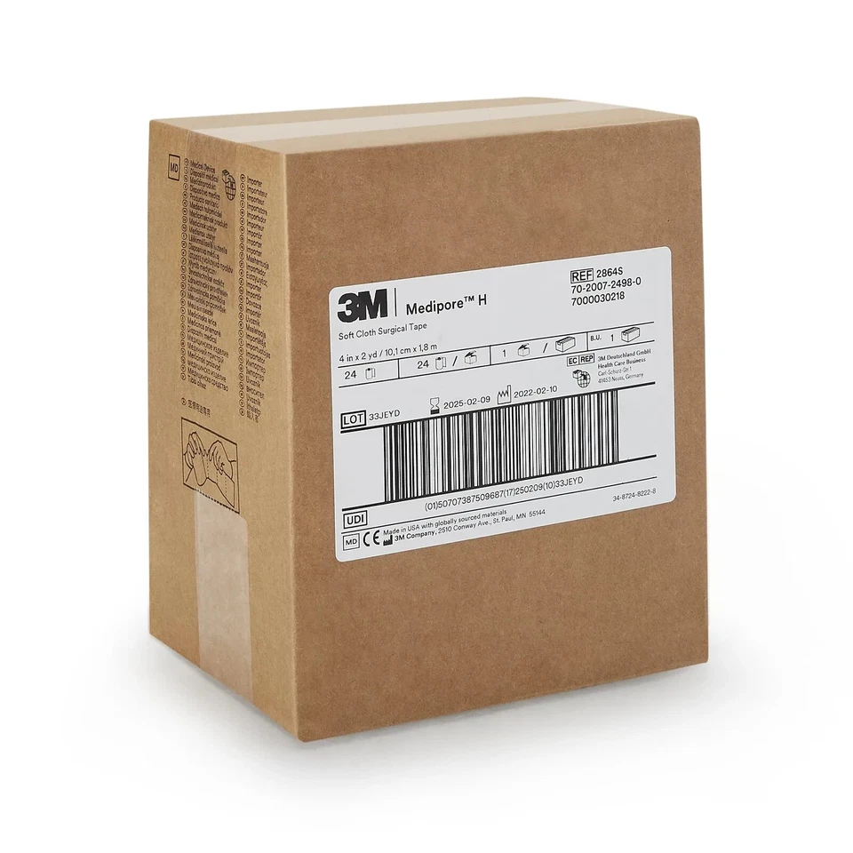 Cinta Médica Perforada 3M Medipore H 4" x 2 Yd 2864S Estuche de 24 Rollos Nueva Foto 1 de 2