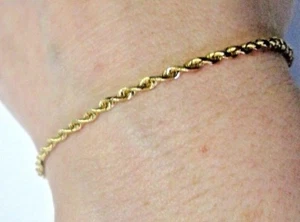 Bellissimo Bracciale Catena Oro Giallo 14k CORDA MAGLIO 7 Lunghi Donna Ragazze - Foto 1 di 7