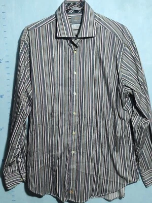 Camisa de vestir Thomas Dean para hombre XL manga larga puño inverso abotonada púrpura gris Foto 1 de 4