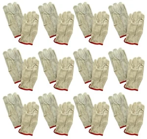 Lot of 12 Pair Safety Gloves Goatskin Leather Durable Work Driver 48583 Grey Red - Picture 1 of 4