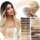 Invisible 100% Tape In Remy Human Hair Extensions Skin Weft Full Head Balayage