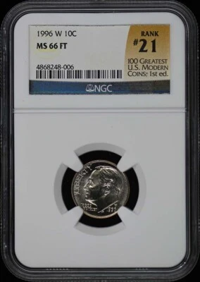 1996 W Roosevelt Dime (Clad) 10C NGC MS66FT - Image 1 of 2