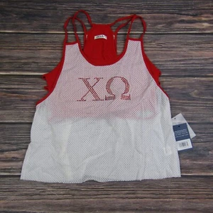 NUYU NEW NWT XL Chi O Omega Sorority Tank Top Nukini White Red - Picture 1 of 3