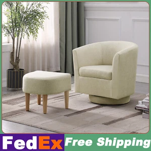 360° Swivel Armchair for Livingroom Bedroom, Fabric Chair Accent Sofa w/ Ottoman - Picture 1 of 10
