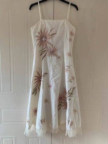 OFF WHITE Abito bianco sporco floreale svasato con spalline sotto il ginocchio taglia 12 Definizioni