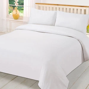 Juego de edredón blanco liso talla Super King 200 hilos recuento - Imagen 1 de 1