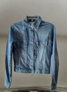 Iconic Playboy Club Crop Denim Jacket Rhinestone Bunny Snaps USA M Vintage - Picture 1 of 18