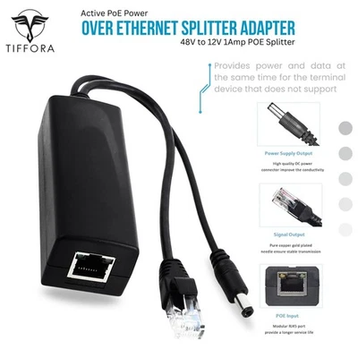 Active PoE Power Over Ethernet Splitter Adapter 48V to 12V 1Amp POE Splitter UK - Image 1 of 4