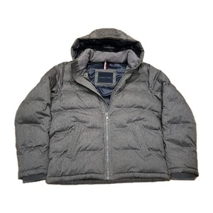 TOMMY HILFIGER Hooded PUFFER JACKET Men's Medium Gray Quilted 156AN122 EXCELLENT - Picture 1 of 8