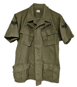 Vtg 60s Jungle Jacket Named OG-107 SS Military Vietnam War USAF Slant Pocket M-L - Picture 1 of 11