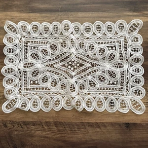 Vintage Einzel Tischset Herzstück Matte Battenburg Spitzendeckchen weiß hellweiß - Bild 1 von 8