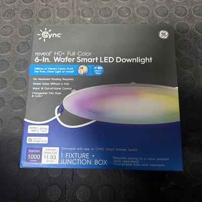 GE CYNC reveal HD full color 6" wafer smart LED Downlight single fixture - Image 1 of 4