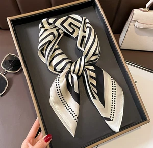 100% Mulberry Silk Scarf Neckerchief 65X65cm Wrap stripe Print Shawl Bandana new - Picture 1 of 4