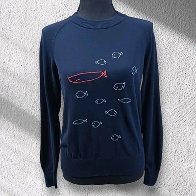 VTG Paul Smith Embroidered Fish Drawing Sweater Sportswear S/M  - Image 1 of 4