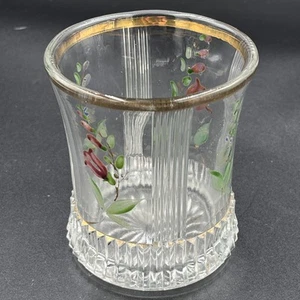 Vintage Glass Handpainted Spooner With Flowers And Gold Trim - Picture 1 of 9