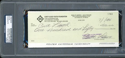 Cheque firmado por Curt Flood 3,5x9 Cardenales de San Luis doble firmado PSA/DNA #83933921 Foto 1 de 2