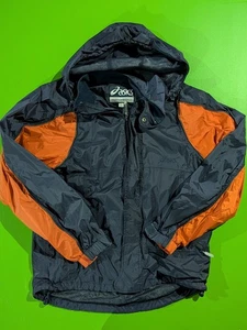 Vintage Asics Performance Windbreaker Rain Jacket Navy Blue Orange Medium Y2K - Picture 1 of 13