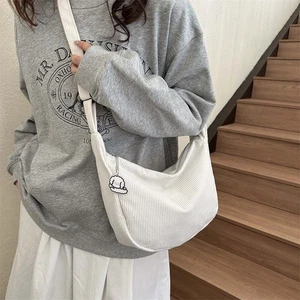 Women Casual Corduroy Crossbody Bag Half Moon Bag Adjustable Strap Commuting Bag - Picture 1 of 18