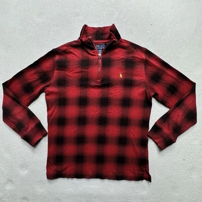 Youth L Polo Ralph Lauren Red Double-Knit Quarter-Zip Pullover Sweater L (14-16) - Image 1 of 4