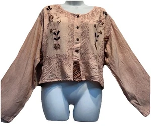 Nwt FUNKY STUFF embroidered hippie gypsy boho distressed rayon peplum TOP  3X - Picture 1 of 6