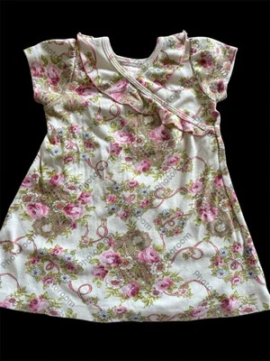 Baby Lulu EUC Pink/Blue Floral Faux-Wrap Cotton Knit Dress Made in USA-12 Mos - Image 1 of 4