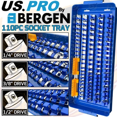 BERGEN 1/4" 3/8" 1/2" 110 Clip Socket Storage Rails Socket Tray Rack Bit Holder - Image 1 of 4