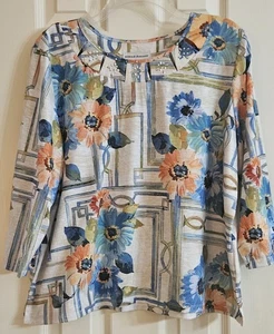 Alfred Dunner Oberteil beige Blumen Pullover Stretch Passe Details Damen Petite XL - Bild 1 von 5