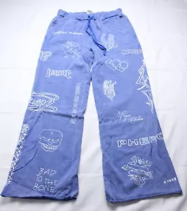 Vague Studios Unisex Skin Deep Wide Leg Raw Hem Sweatpants LB3 Med Blue Large - Picture 1 of 4