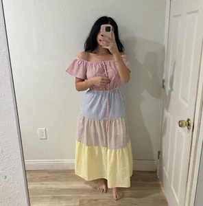 Women’s Farrow Seersucker Stripe Maxi Dress Color block Striped Size Medium M - Picture 1 of 7