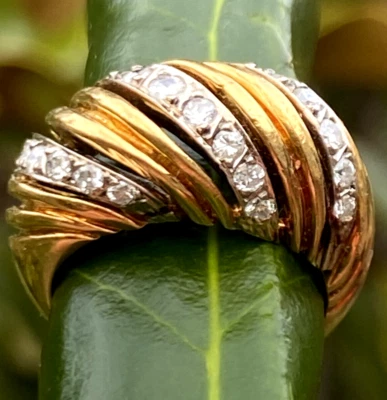 Vintage Diamond Ring Estate Fine Jewelry Pre-Owned Torsade Dome 18K Gold Sz 4.25 - Image 1 of 4