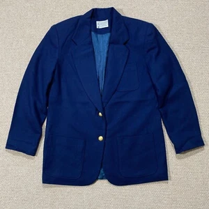 VINTAGE Pendleton Wool Jacket Womens 12 14 Medium Navy Blue Gold Suit Blazer - Picture 1 of 14