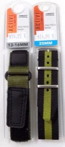 2 for 1 Watch Band Lot. 1-13-16mm Nylon Sport Fastwrap, 1-Black/Green 20mm 1 Pc - Picture 1 of 18