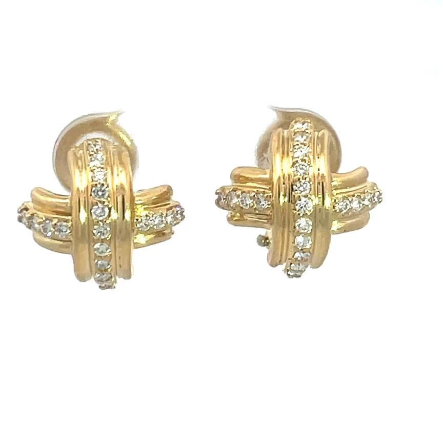 Tiffany & Co. Signature X Gold Earrings Diamond 18k Yellow Post Clip Style - Image 1 of 4