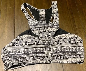 NUEVO SIN ETIQUETAS Top de Natación Para Mujer Estampado Floral Orageous Negro Blanco Mediano Acolchado Halter - Imagen 1 de 2
