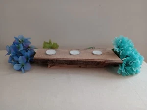 Rustic Wood Live Slab 3 Tea Light Table Display, Wedding & Home Decoration - Picture 1 of 6