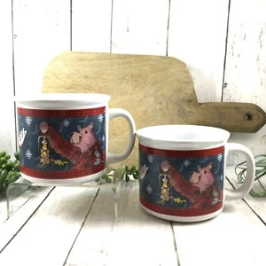 2 Moose Mugs Beth Yarbrough Comical Holiday Art Beaver Bear - Picture 1 of 7