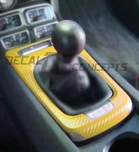 2010-2015 Camaro YELLOW Carbon Fiber Shifter Bezel Accent Decal Wrap AUTO TRANS - Picture 1 of 3