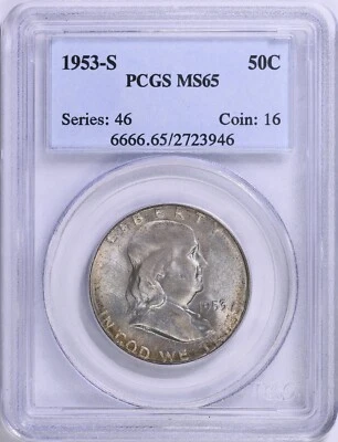 1953-S FRANKLIN HALF DOLLAR PCGS MS65 - Image 1 of 4