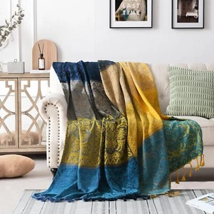 Bohemian Boho Throw Sofa Couch Blanket For Colorful Chenille Tassels Woven - Picture 1 of 9