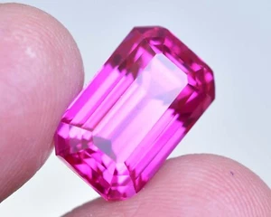 15.20 Ct Natural Rhodolite Garnet Emerald Cut Raspberry Pink Certified Gemstone - Picture 1 of 7