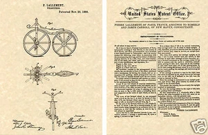 1866 Velocipede US Patent Art Print READY TO FRAME!! Vintage Bicycle bike cycle - Picture 1 of 1