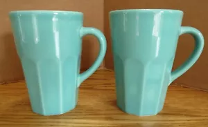 Tall Coffee Mugs Fluted Made in Portugal Turquoise Set of 2 - Picture 1 of 11