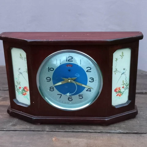 Rare Vintage China Desk Wooden Alarm Clock Military Aircraft Cover